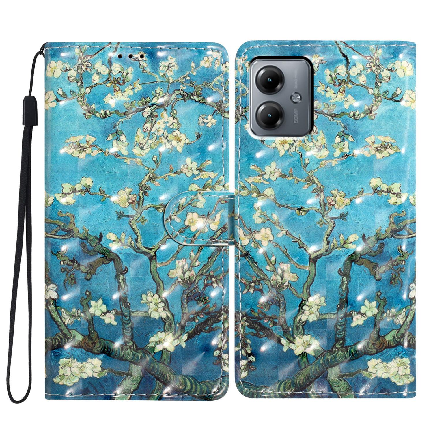 

For Motorola Moto G54 5G Case 3D Pattern Design PU Leather Stand Flip Phone Cover Apricot Blossom