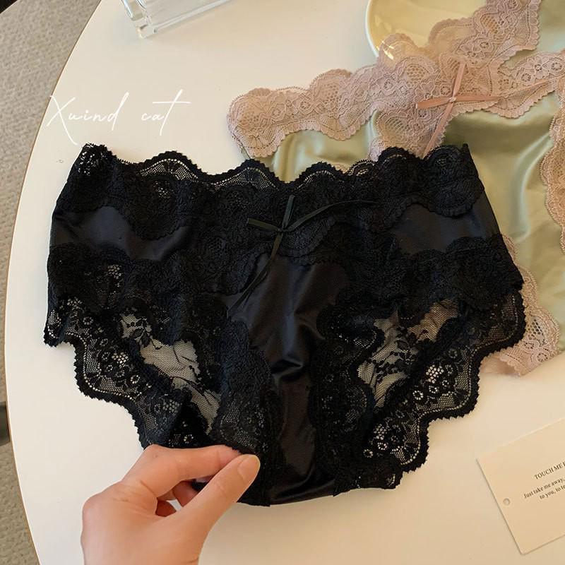 

«Женское нижнее белье из атласа Ice Silk со средней посадкой, кружевное, с промежностью из чистого хлопка» F: 80-120 cm