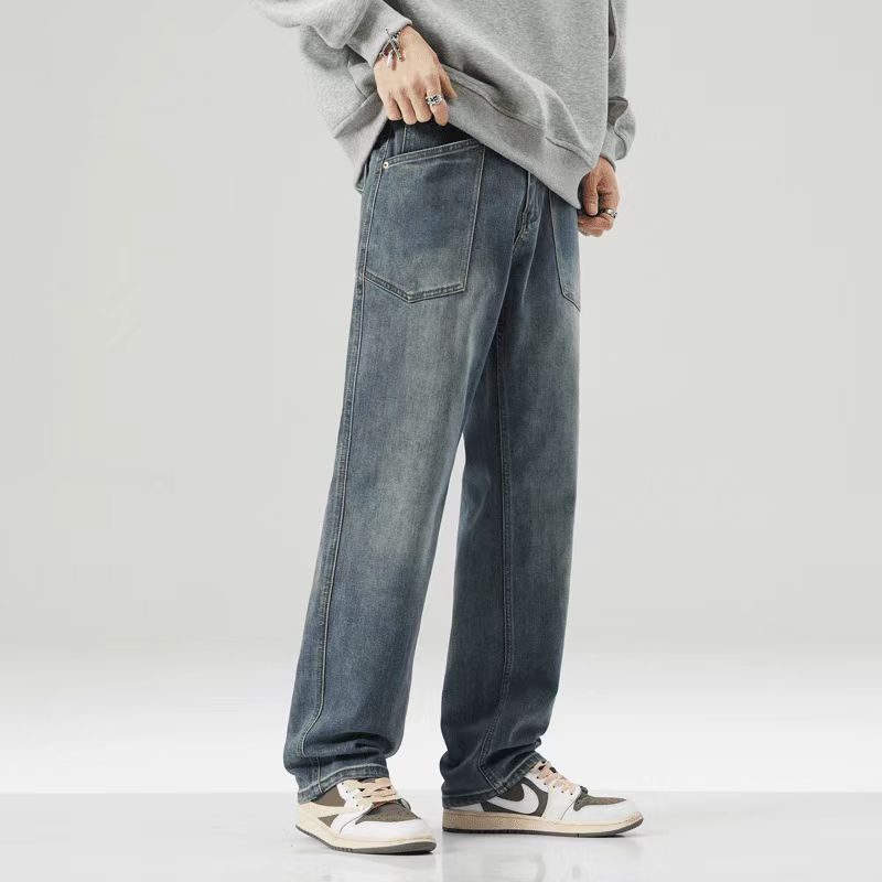 American High Street Men's Black High-end Jeans Loose Straight Summer Thin Trendy Casual Long Pants