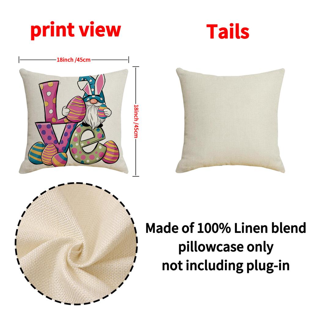 New Easter Pillowcase Linen Print Cartoon Rabbit Pillow Living Room Holiday Decoration Cushion