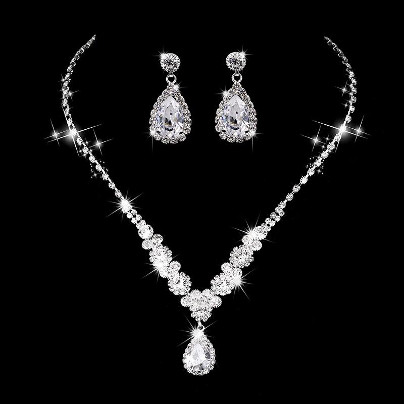 Radiant Zircon Water Drop Necklace and Earrings Bridal Set