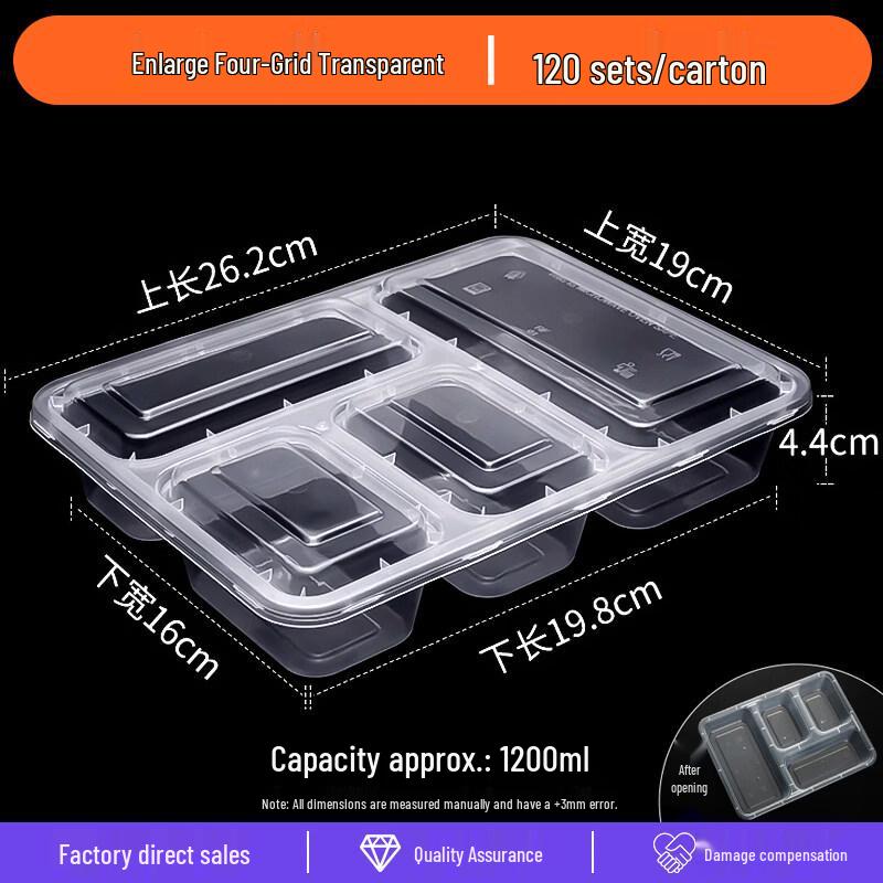 ZISIZ 1000ml Disposable Four-Compartment Meal Box