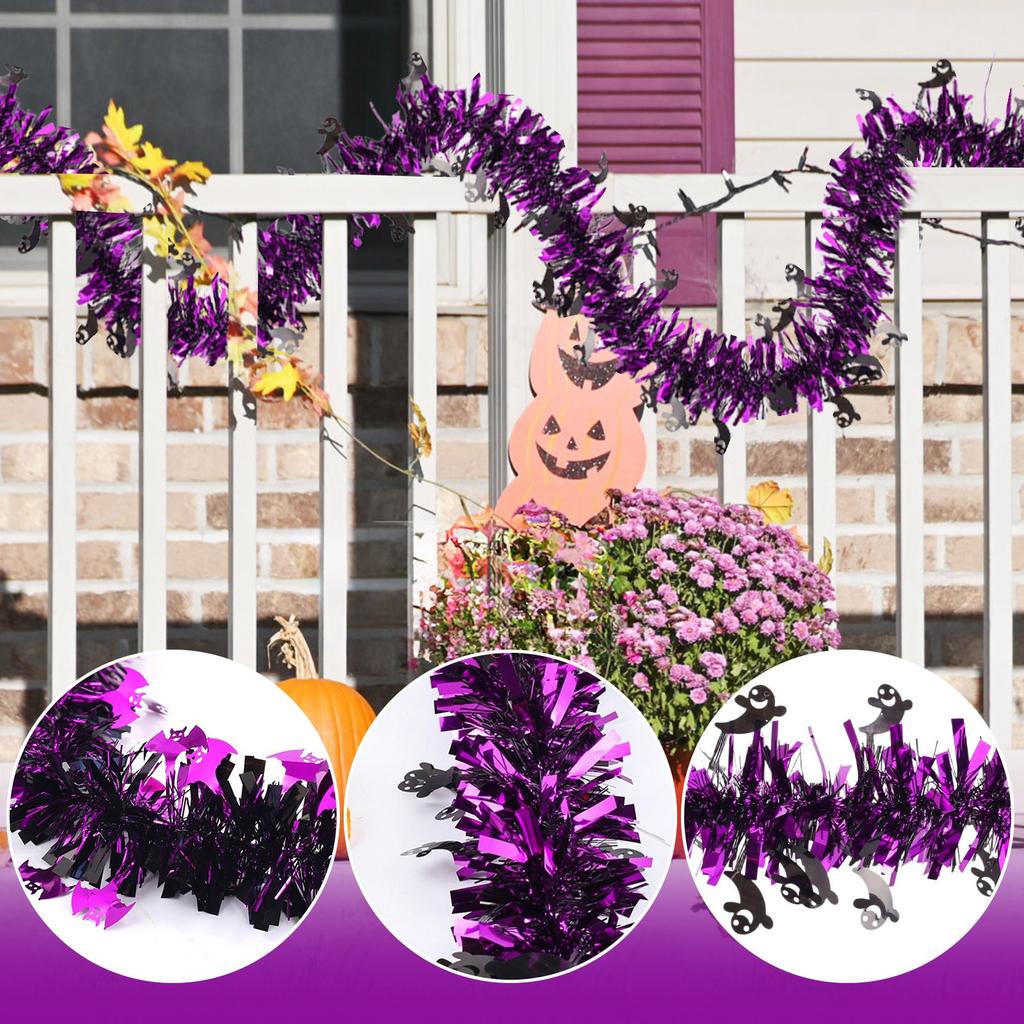 Halloween Decorations,80 IN Halloween Garland With Orange Pumpkin Black Spider Purple , Shiny Garland For Home Tree Indoor Outdoor Part