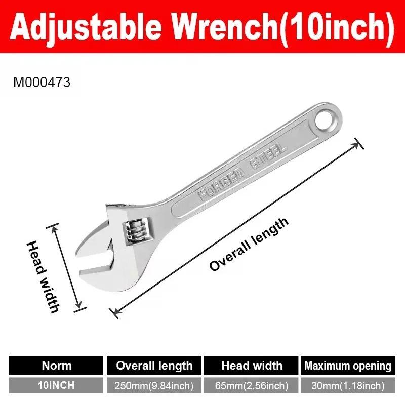 Adjustable Wrench, Large Opening, Long Handle, Universal Spanner, Hand Repair Tools for Mechanical Workshop, CR-V Steel, Multi-P