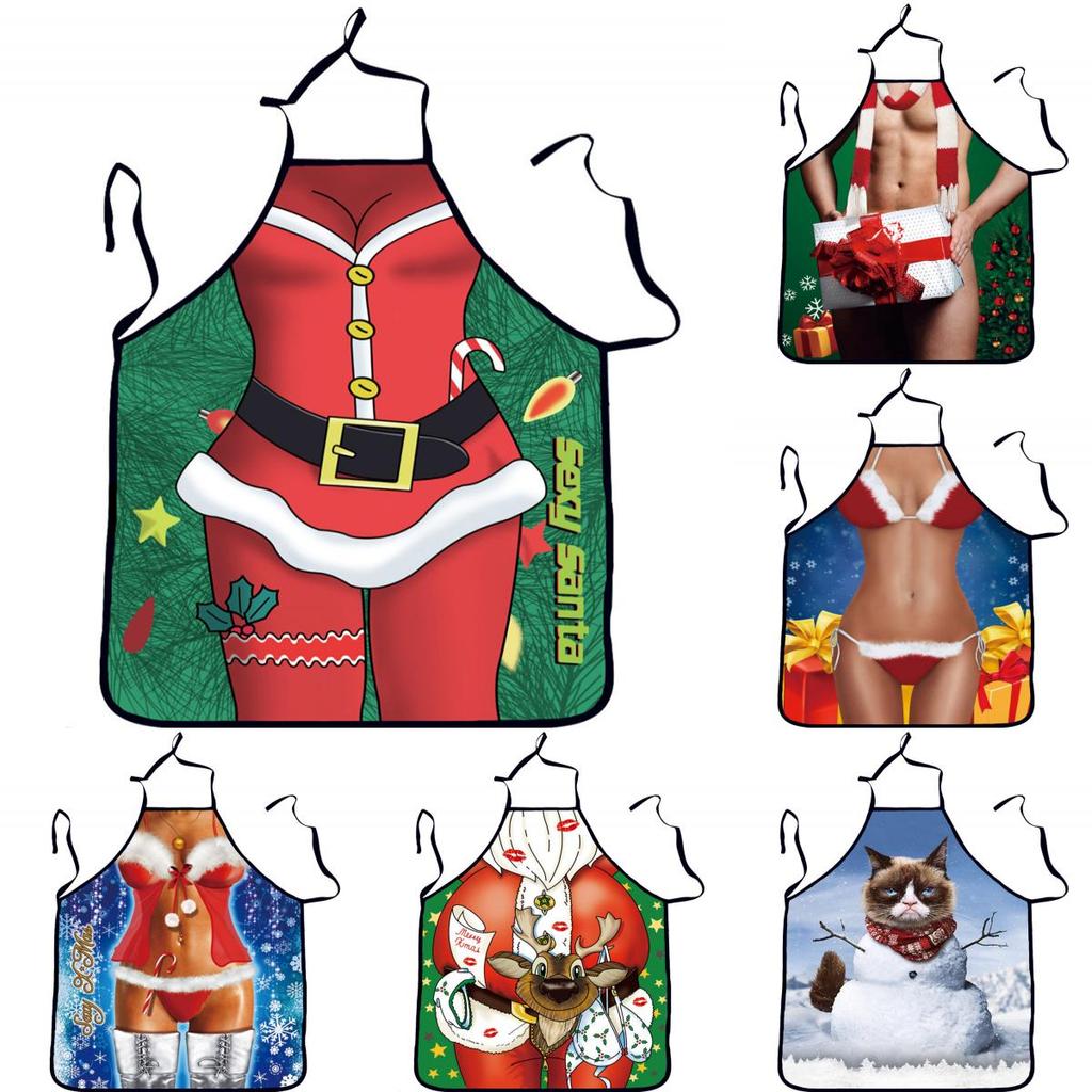 Waterproof Polyester Nosleeve Apron With 3d Cartoon Characters For Couples Cooking And Bbq