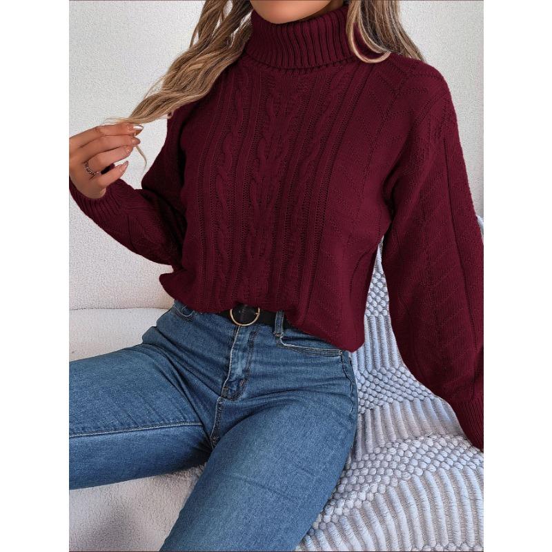 Suéter de Punto de Cuello Alto Casual de Manga Larga para Otoño e Invierno para Mujer
