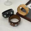 SHIXIN Vintage Irregular Hyperbole Wooden Cuff Bangles Women Punk Round Geometric Wide Inlaid Turquoise Bracelets Chunky Jewelry