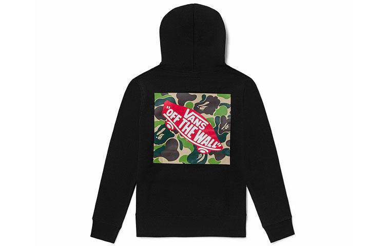 Vans x Bape Коллаборация Принт с логотипом Утепленная с флисовой подкладкой Термоспортивная толстовка-пуловер Унисекс Черная VN0A7XKM448 S