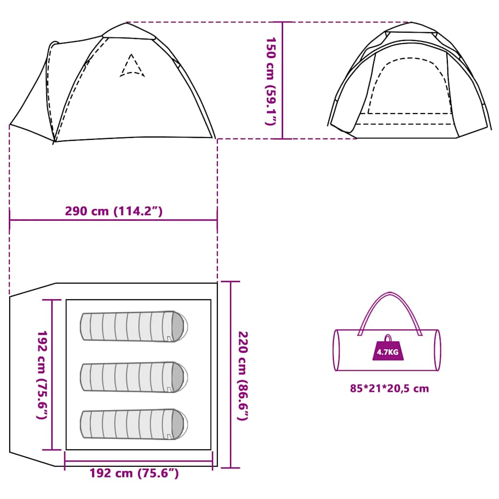 Dome Camping Tent for 3 Persons Blue Quick Release