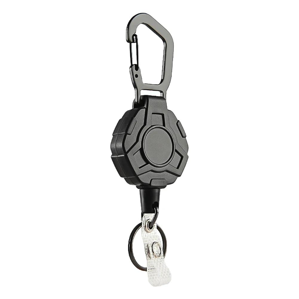 High Elasticity Thickened Wire Rope Telescopic Key Chain Carabiner Outdoor Pull Rope Anti-theft Anti-lost Easy-pull Buckle чёрный