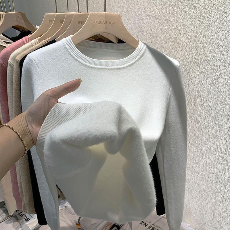 Fashion Fleece Warm Pullover Sweaters Women Autumn Winter Thick Long Sleeve Loose Knitted Sweater Woman Casual Base Jumper Knirwear Clothing 31070