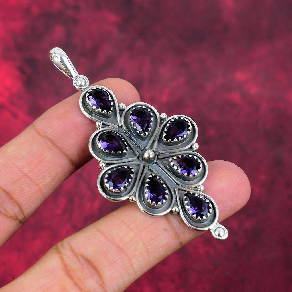 Pendentif en améthyste, bijoux en pierres précieuses, pendentif en argent sterling massif 925, cadeau pour femme, pendentif fait main