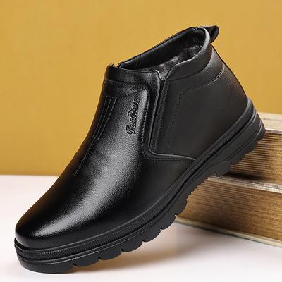 Winter Herren Baumwollschuhe Nördlich Fleecefutter Verdickt Hohe Herrenschuhe Echtes Leder Wolle gefüttert Rutschfeste Schneestiefel