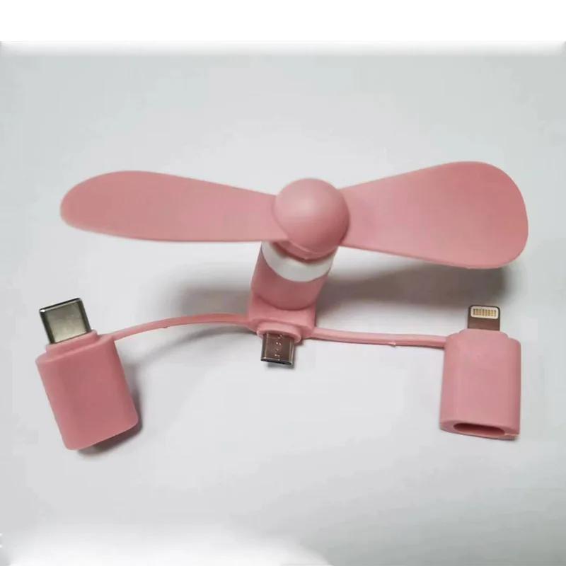 3 IN 1 Travel Cell Phone Mini Fan Cooling Cooler for Android Type-c Micro USB Table Fan Fan Portable Rechargeable Handheld Fans