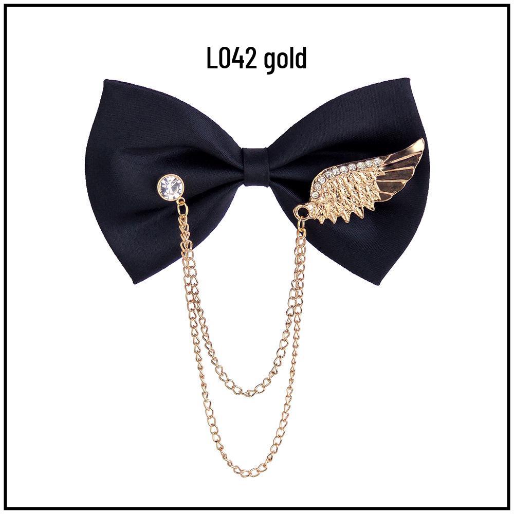 Men s Black Collar Wedding Lapel Pin with Crystal Angel Wings and Tassel