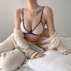 Simple Triangle Cup Wire-Free Bra for Women Thin Strap Backless Breathable Sexy Seamless Bra for Big Breasts To Look Smaller with Thin Cup