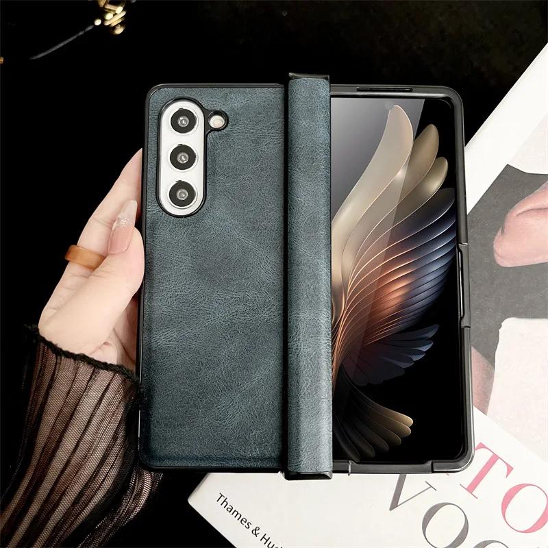 Matte Luxury Soft Leather Folding Hingle Shockproof Protection for Samsung Galaxy Z Fold 6 5 4 3 Case Back Cover Phone Accessory