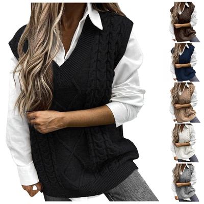 Women's Ladies Fashion Sweater Solid Color V-neck Sleeveless Dough Vest Sweater