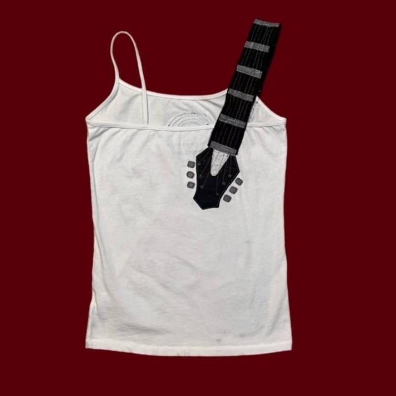 Europejski i amerykański retro pikantny dziewczęcy punk rockowy patchworkowy bezrękawnik z nadrukiem gitary