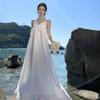 White High-end Ruffle Edge Bridal Morning Gown Banquet Dress Vacation Dress Beach Skirt Women's Seaside Vacation Super Fairy
