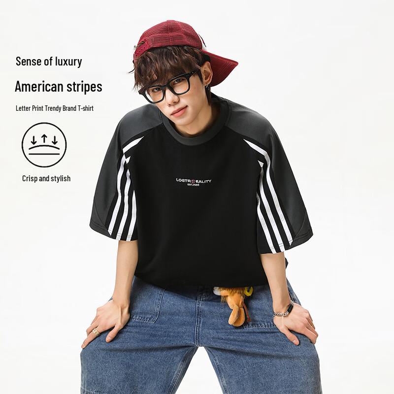 VUUG Men s Retro Raglan Striped Color-block T-shirt L