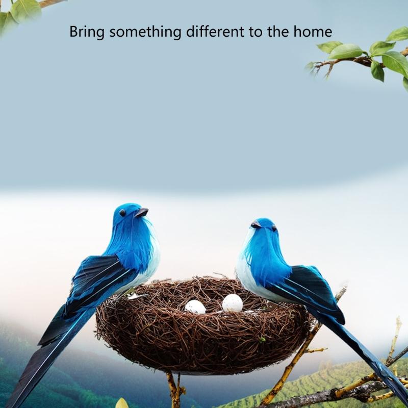 Realistic Artificial Woven Bird Nest Basket With Foam Chick Figure And Eggs Indoor Outdoor Easter Celebration Decoration