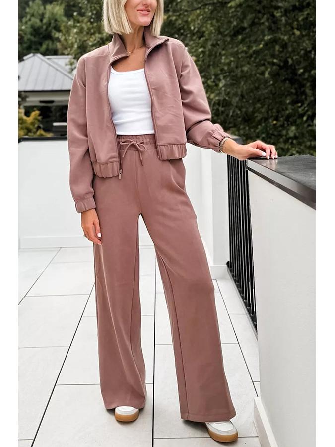 

2024 Европейская и Американская Мода Повседневный Однотонный Комплект Куртка и Брюки XL розовый