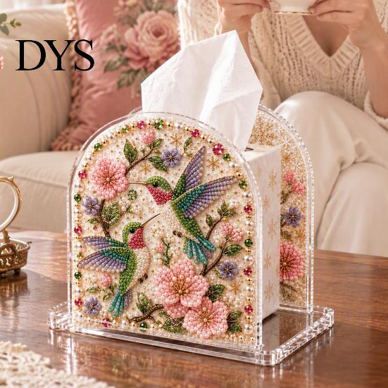 Handmade Craft Project for Adults DIY Christmas Faux Pearl Art Painting Tissue Box Holder, 3D Rhinestone Beads Gingerbread Man Crafts Gem Holder