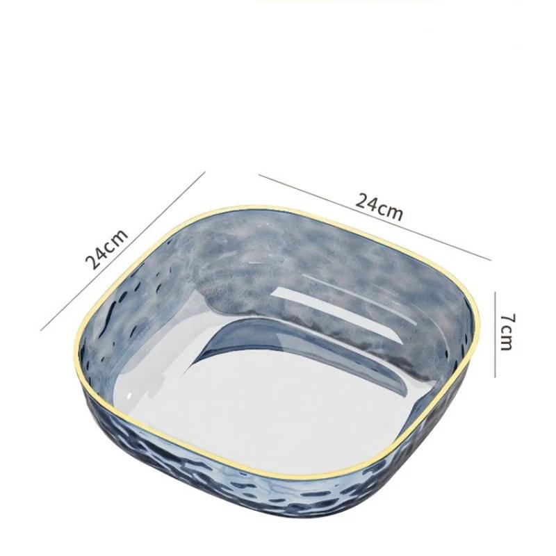 JUSTINLAU Transparent Fruit Snack Plate Multifunction Salad Dessert Biscuit Bowl with Golden Rim Home Desktop Food Storage Tray