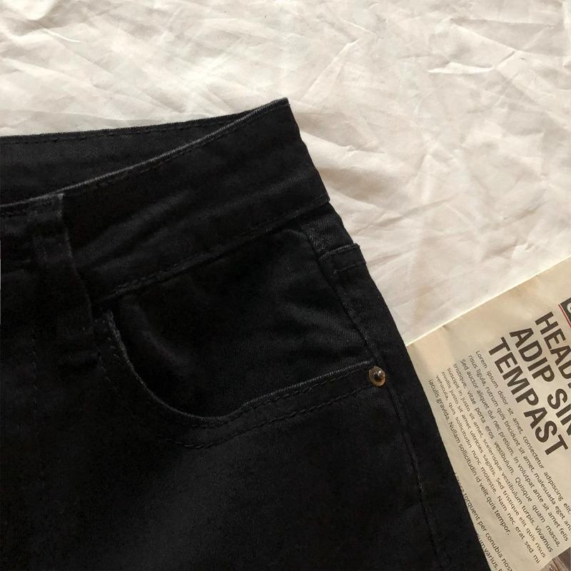 Slightly Pulled Jeans Women's Autumn and Winter Velvet High-waisted Thin Elastic Small Black Pants 89-point Flared Pants