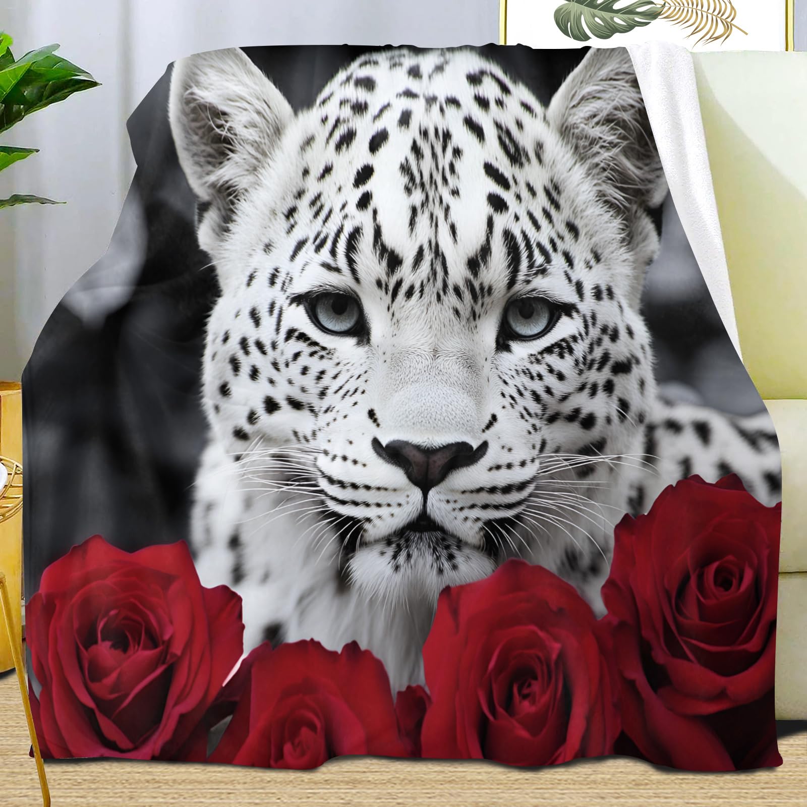 Leopard Print Blanket,Wild Animal Cheetah Throw Blanket,Flower Fleece Blanket for Couch Bed Sofa,Soft Warm Fuzzy Flannel Blanket 75x90cm