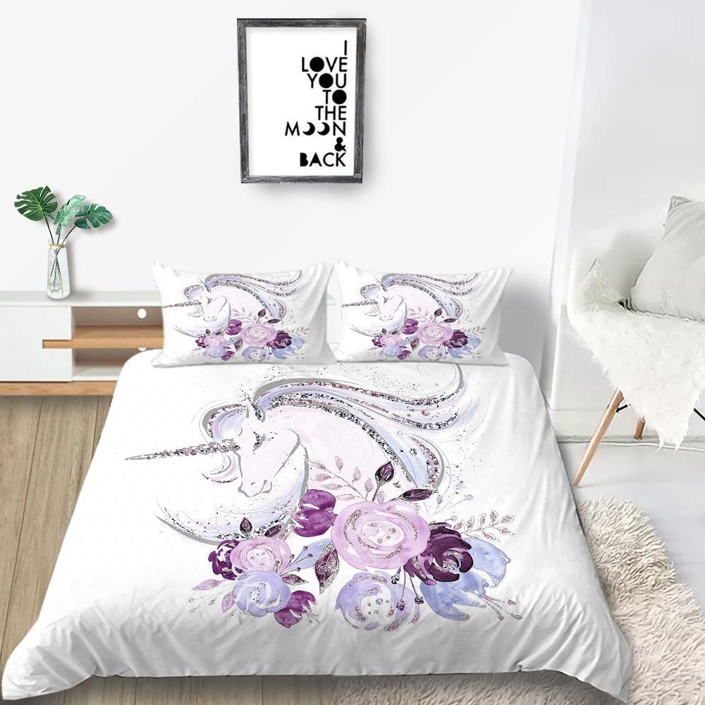 Home Bed Cover 3D Unicorn Themed Print Homes Bedding Quilt Cover Textiles Polyester Pillowcase Bedclothes