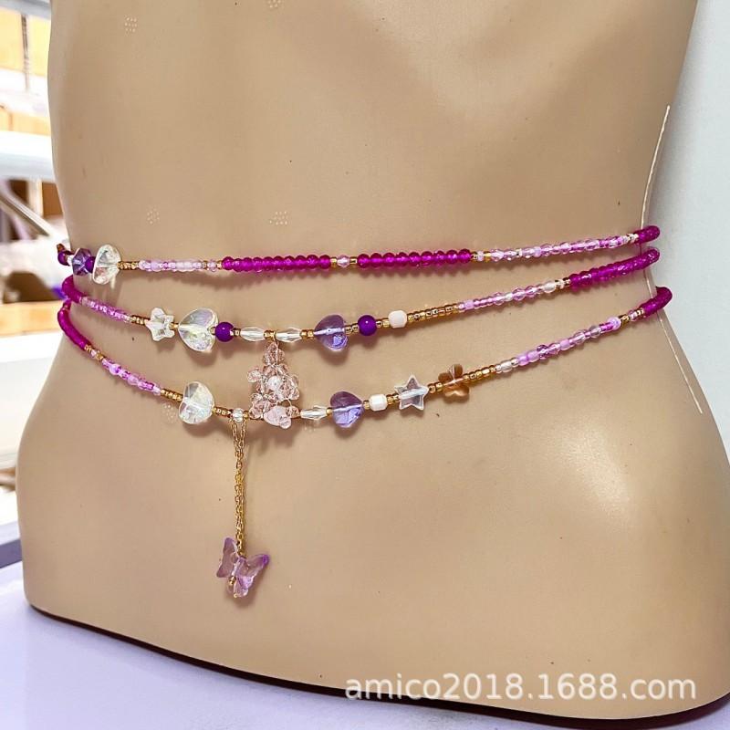 Handgefertigtes Bohème-Hüftketten-Set Mit Verstellbaren Perlen Rosa 5-teilig Legierung Körper Schmuck Festival Strandbekleidung