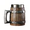 Wood Barrel Beer Mug, 600ml Stainless Steel Liner Stein, Rustic Tankard for Pub Home Bar Pub Party Gift