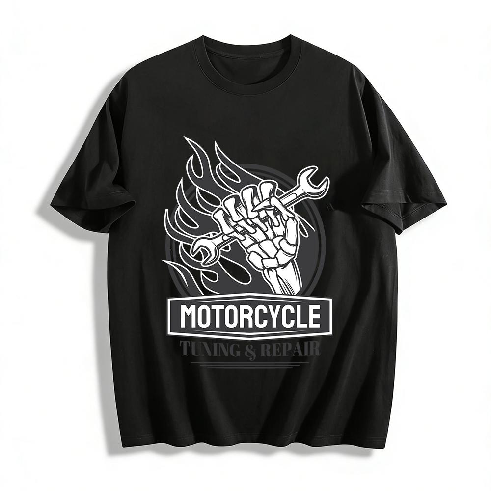 

Vintage Motorcycle Repair Skull Wrench Print Men s Casual Tee Pure cotton T-shirt 6XL