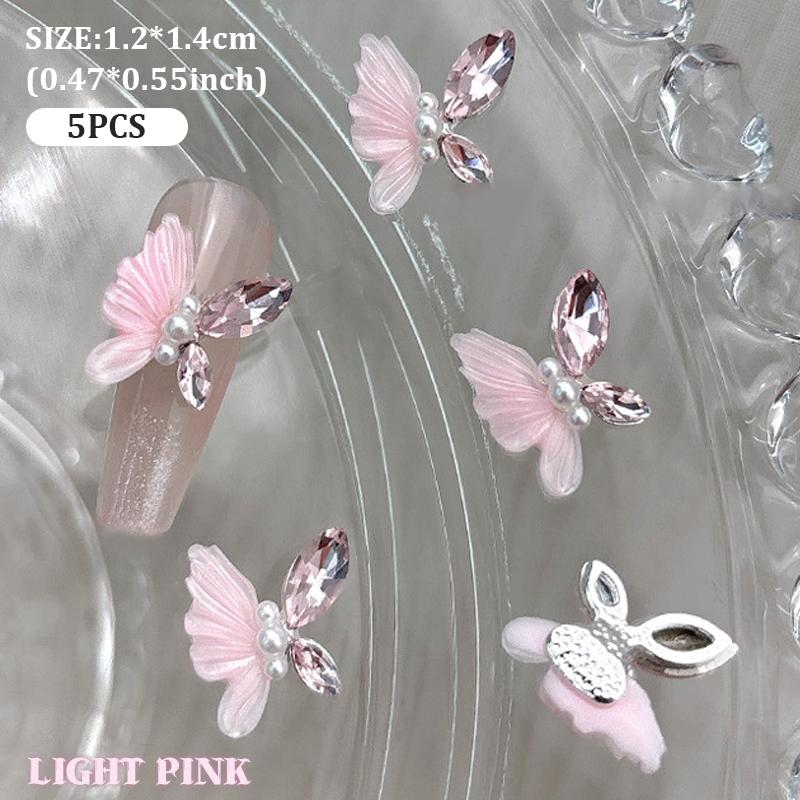 

5 шт. Сияющий циркон Нейл-арт 3D Шармы Ювелирные изделия Форма бабочки Ногтевой сплав Украшение для ногтей розовый
