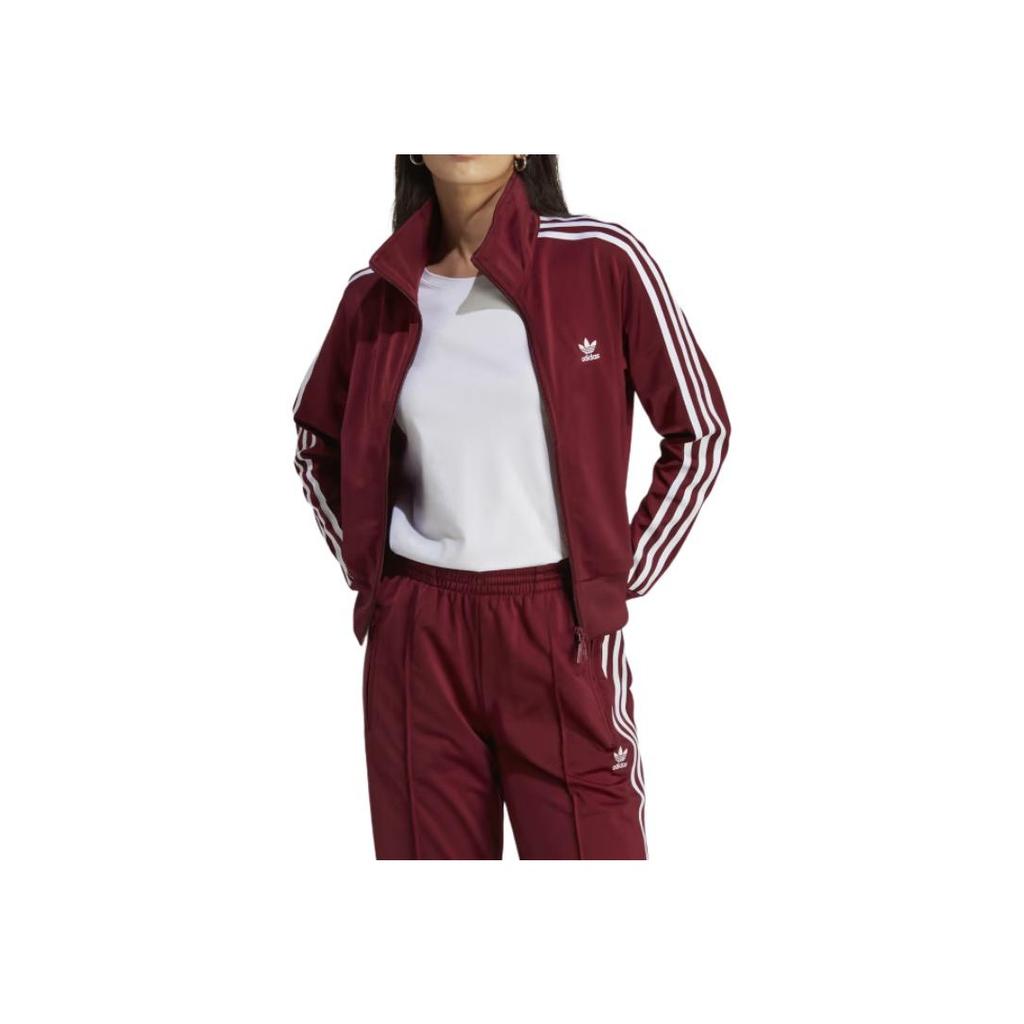 Adidas Logo Stripe High Collar Zip Jacket Women Outerwear Burgundy IB7406