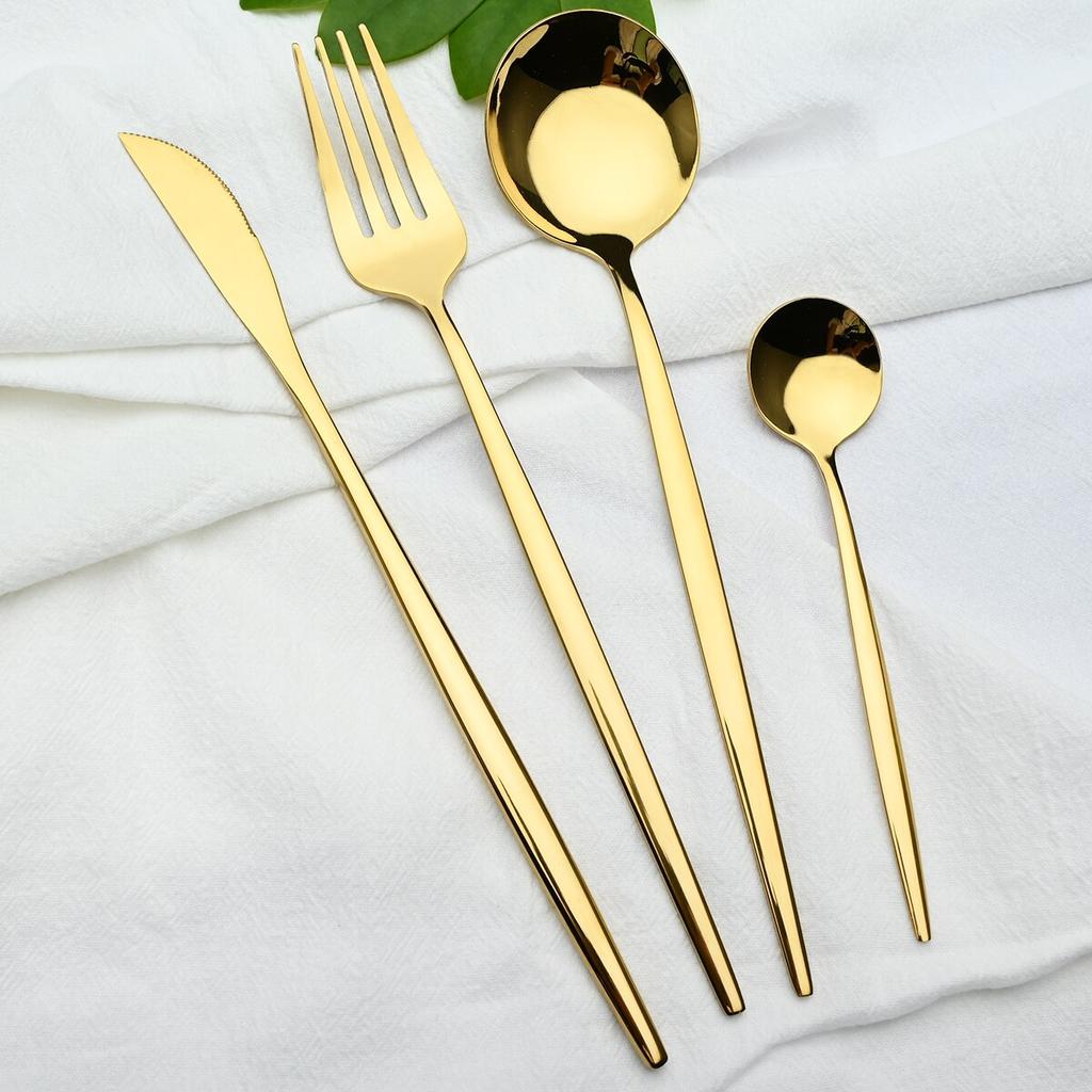 6pcs Gold Stainless Steel Dinnerware Cutlery Set Dinner Knife Cake Fruit Fork Coffee Spoon Mirror Polished Flatware Silverware Tableware Set