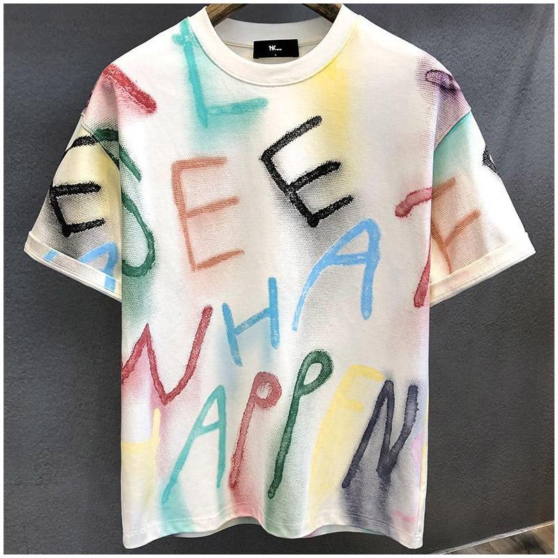 

Мужская одежда Принт граффити с буквами Модная футболка с коротким рукавом Летняя новинка Футболка со стильным круглым вырезом Бестселлер Комфортная S белый