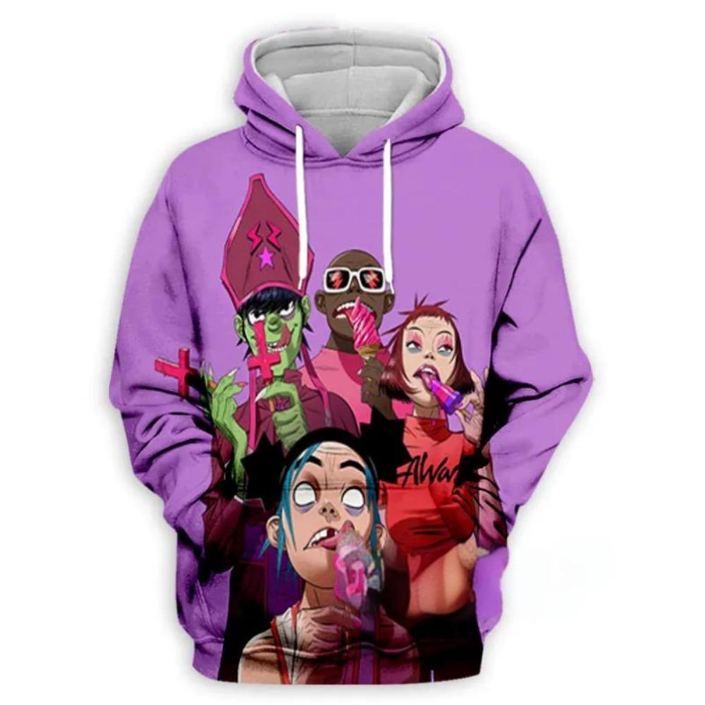 Mikina s kapucí Gorillaz Band s 3D potiskem pro děti, ležérní nadměrný Y2k Harajuku top s kapucí, chlapecká mikina