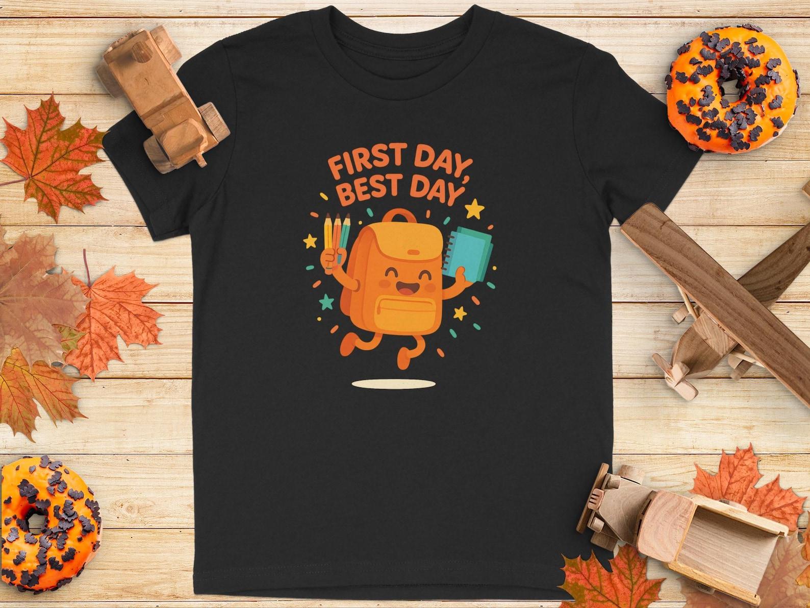 First Day Good Day Backpack T-Shirt, Back to School Youth Tee 150
