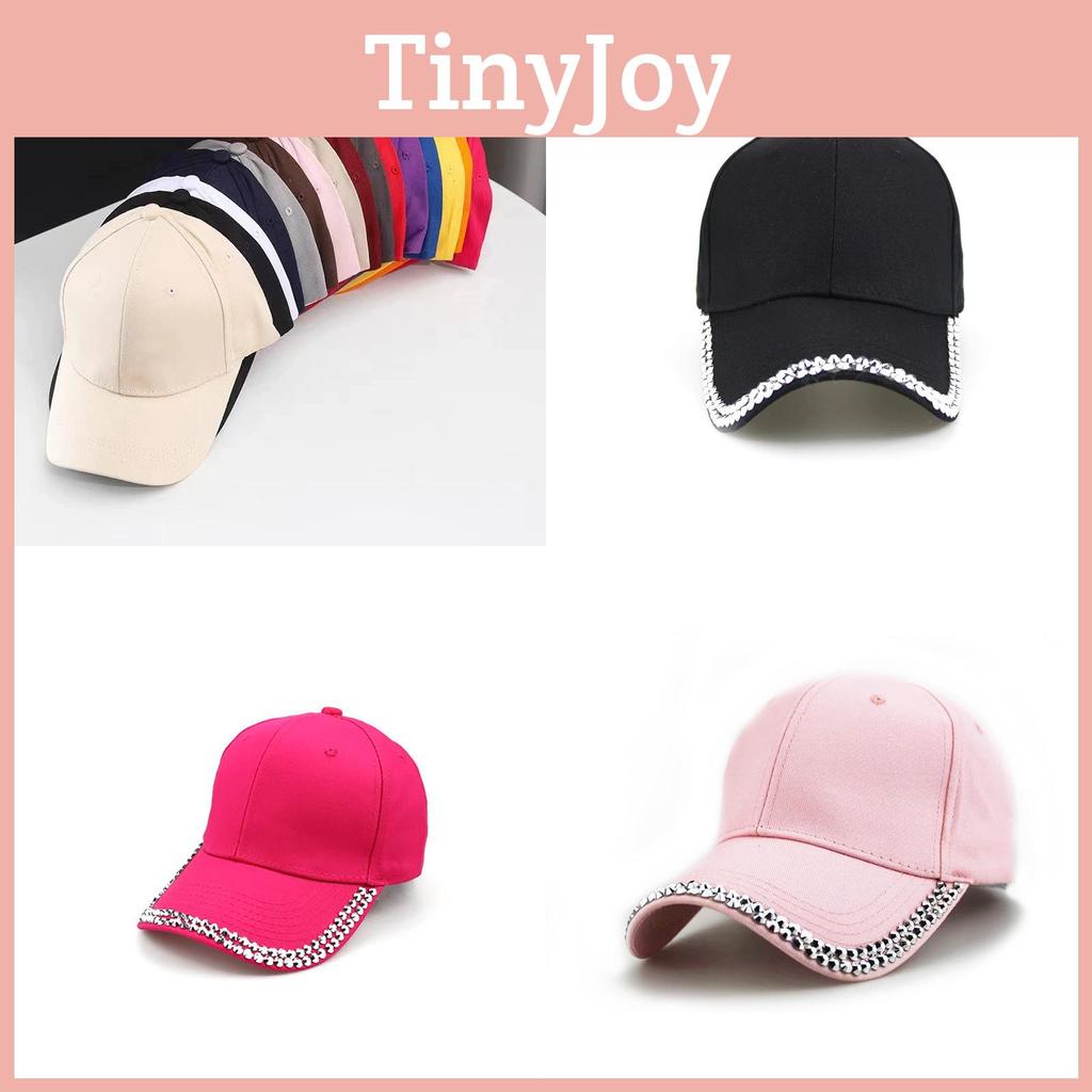 Trendy Diamond Decorated Cotton Baseball Cap With Adjustable Strap For Outdoor Activities