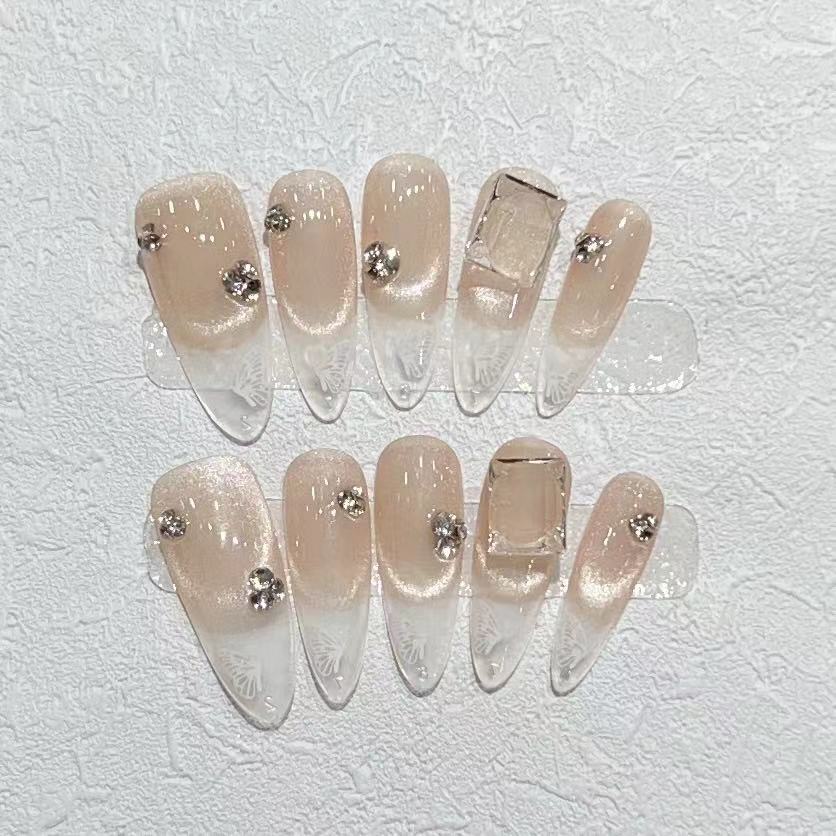 Fingertip Butterfly Wear Nail Handmade Fake Nail Patch French Nude Cat Eye Butterfly Manicure Finished Product