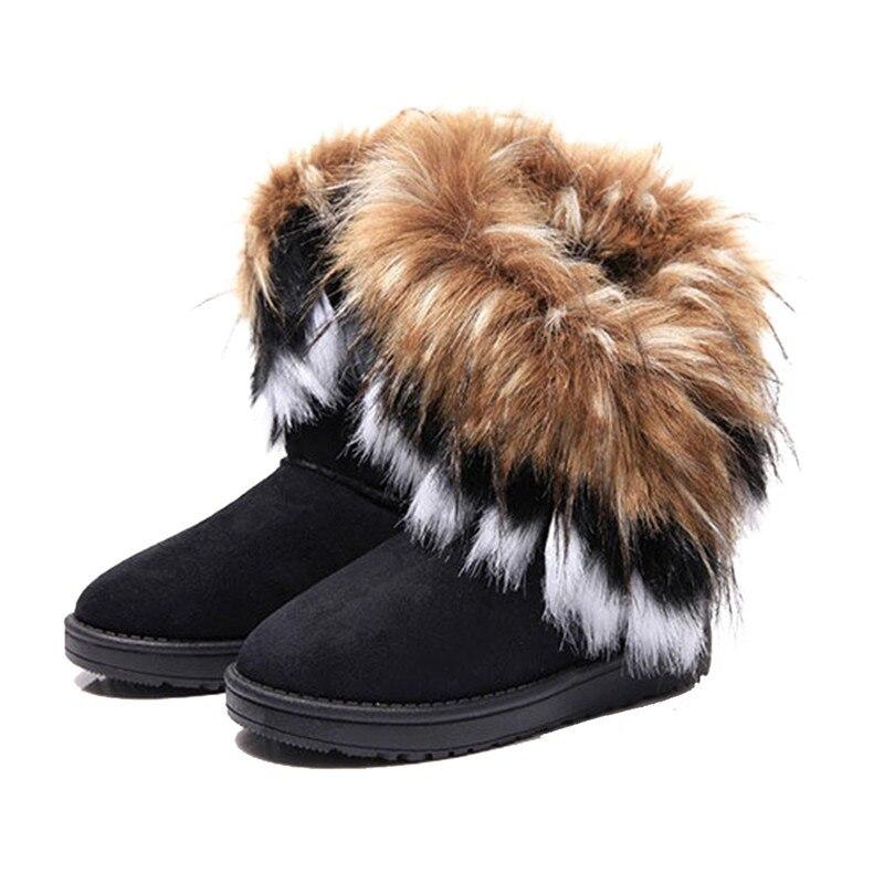 Non -Slip Snow Boots Women Winter Warm Fluffy Fur Ankle Boots Ladies Plush Shoes Female Furry Flock Platform Boots Slip -On Botas