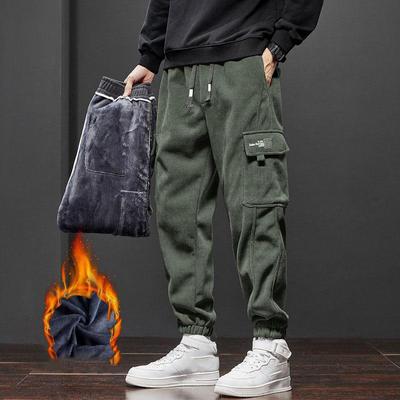 Clothing Winter Fleece Warm Corduroy Pants Men Cargo Work Thick Baggy Streetwear Joggers Trousers Male
