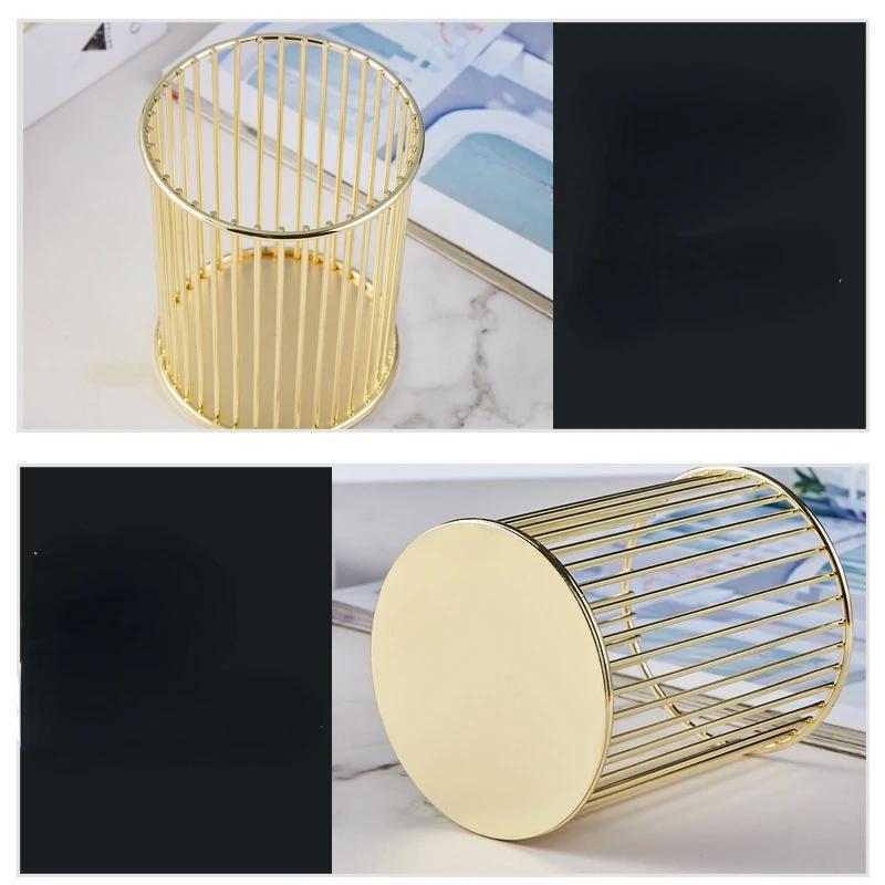 Desktop Pen Holder Office School Storage Case Metal Gold Rose Gold Box Desk Pen Pencil Organizer Home Decor Makeup Storage