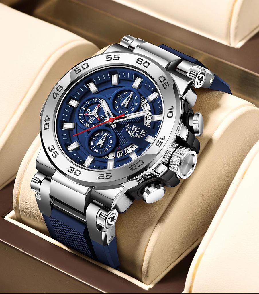LIGE Men's Multifunctional Waterproof Quartz Chronograph Watch