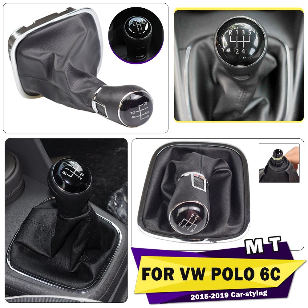 5 Speed Car Manual Gear Stick Level Shift Knob With Leather Boot For VW Polo 6C 2015 2016 2017 2018 2019 Car-stying