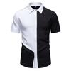 Men's Asymmetric Color Block Short Sleeve Button Down Shirt Black White Breathable Casual Business Tops