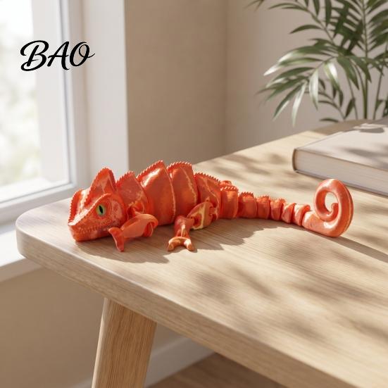 3D Printed Chameleon Figurine Figurine, Realistic Articulated Lizard Toy, Animal Model with Moveable Joints for Desk Decoration Decor